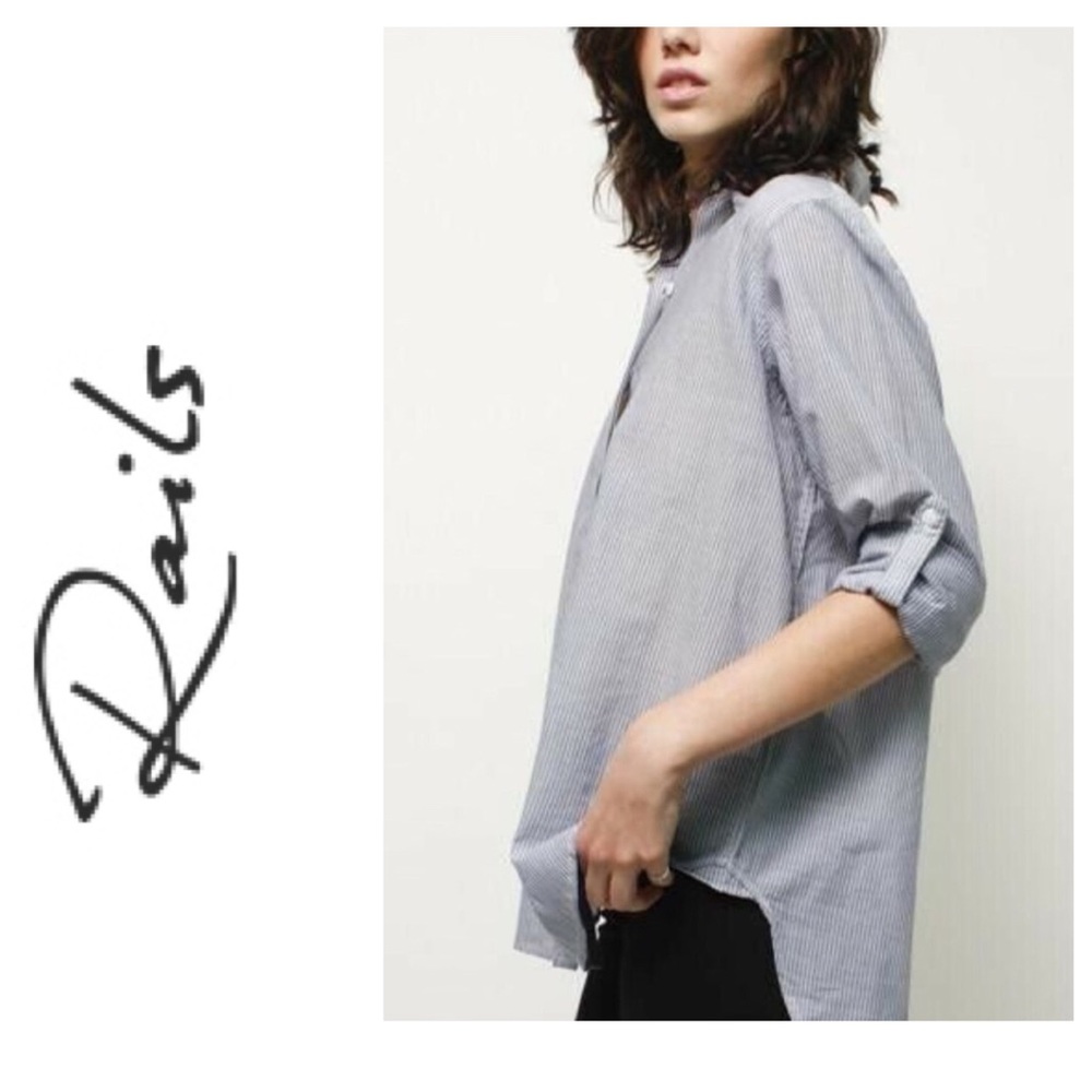 Rails Ella Slate/White Pinstripe Button Up Shirt … - image 1